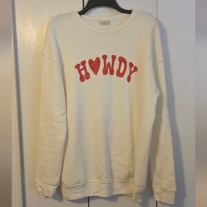 Oversized White "Howdy" Sweater